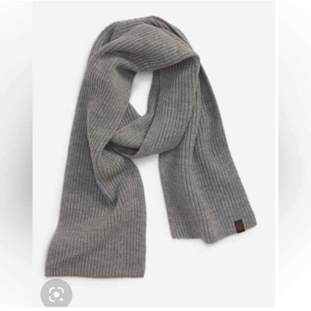 All Saints 100% Merino Wool Narrow Ribbed Knit Gray Scarf